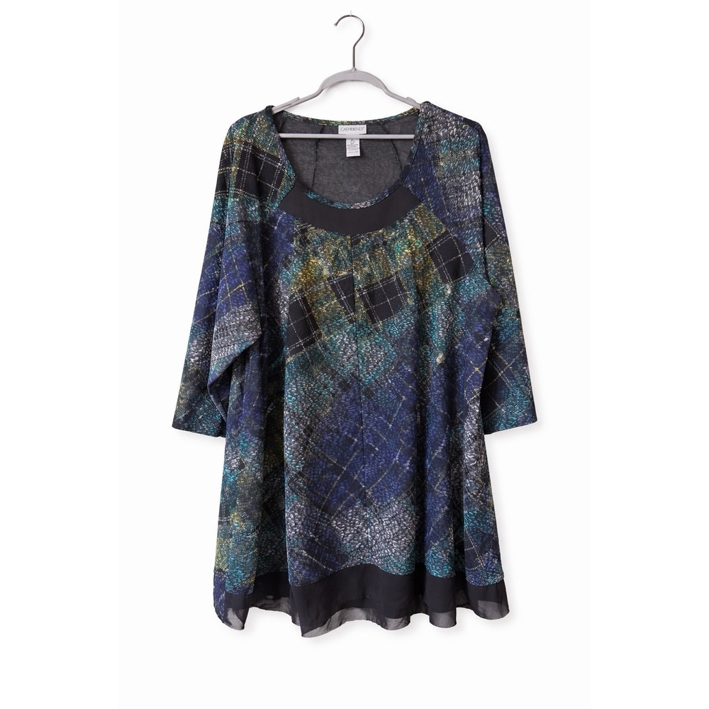 Catherines 2X 22/24‎ Mesh Tunic Top Sheer Layered 3/4 Sleeve Plus Size Flowy
